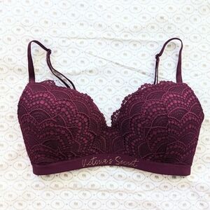 Victoria's secret lace lined no wire padded red vine burgundy bra 34DD